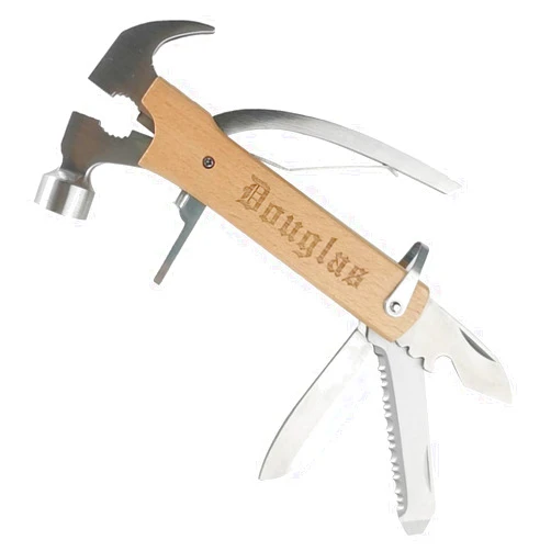 BULIHAN Personalized Hammer Multitool, Custom Engraved wooden handle Multitool Hammer, Camping Accessories Survival Gear, Gifts For Men, Dad, Husband, Free Engraving