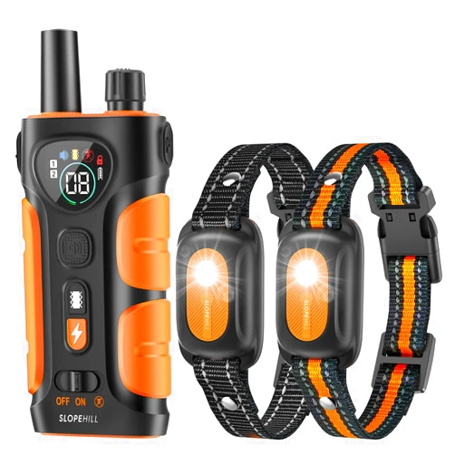 SLOPEHILL Dog Shock Collar,4200FT Dog Training Collar with Remote,IPX8 Waterproof E-Collar with Beep,Vibration,Shock,Flashing Light,No Shock Model,Electric Shock Collar for Dogs,Orange 2PCS