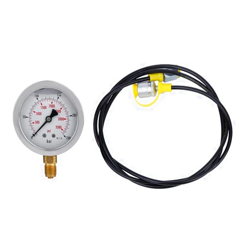 Tyenaza Hydraulic Pressure Gauge and Hose, Hydraulic Hose Test Point Coupling M16 2-BSP1/4 0~250BAR/3600PSI Gauge 1.5 Meter Hose