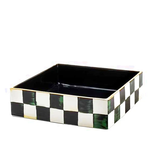 MACKENZIE-CHILDS Ceramic Luncheon Napkin Holder, Kitchen Napkin Holder for Table and Countertop, Black-and-White Courtly Check
