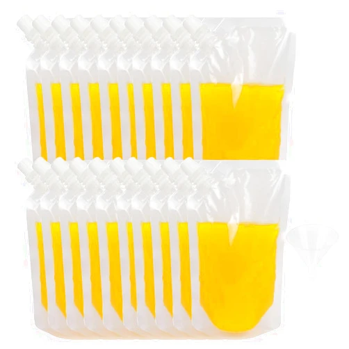 HI FINE CARE Plastic Fask for Liquor, Disposable Drink Pouches For Reusable And Concealable, Plastic Flask Cruise Kit For Juice,Water,Milk, Anywhere (20 PCS (8oz) + 1 Funnel) (20 PCS (14oz) + 1 Funnel)