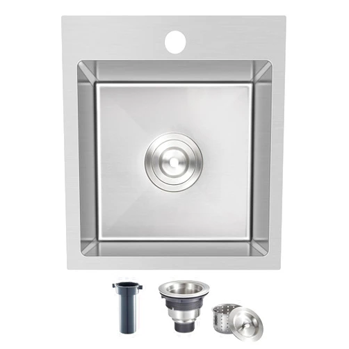 TSIBOMU 15 x 17 Inch Drop in Kitchen Sink with 1 Faucet Hole, Stainless Steel Topmount Bar Sink Single Bowl Handmade Kitchen Sink, Brushed