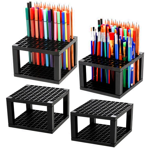 Foraineam 4-Pack 96 Holes Pencil & Brush Holder - Plastic Desk Organizer Stand Holder for Pencils, Pens, Paint Brushes, Modeling Tools, Office & Art Supplies