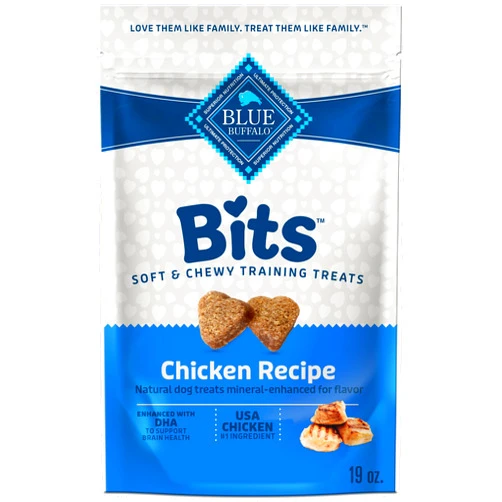 Blue Buffalo Bits Soft Dog Treats for Training, Made With Natural Ingredients & Enhanced with DHA, Chicken Recipe, 19-oz Bag