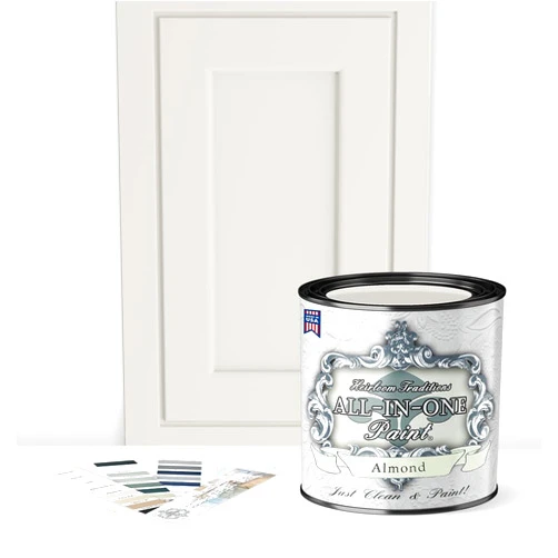 Heirloom Traditions Paint ALL-IN-ONE Paint, Durable cabinet and furniture paint. Built in primer and top coat, no sanding needed. Includes our 30 featured color card - Almond (off white with tan undertone), Quart