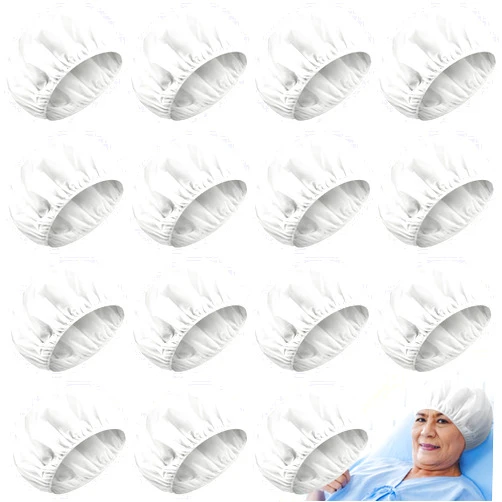 Hicarer 15 Pcs Waterless Shampoo Caps for Women Bedridden Patients Rinse Free Dry Hair Wash Caps Microwaveable Shower Cap Disposable Health Care Products Dementia Product for Elderly Bathroom Essentials White