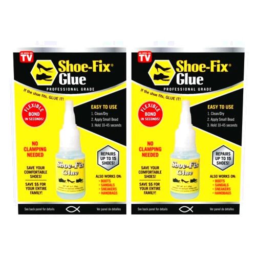 Shoe-Fix Glue – Professional Grade Shoe Repair Adhesive for All Footwear – Instant Bond, Clear Drying, Flexible, & Durable – for Shoes, Heels, Sandals, Boots, Athletic Shoes, & More – (2 ct 20g Tubes)