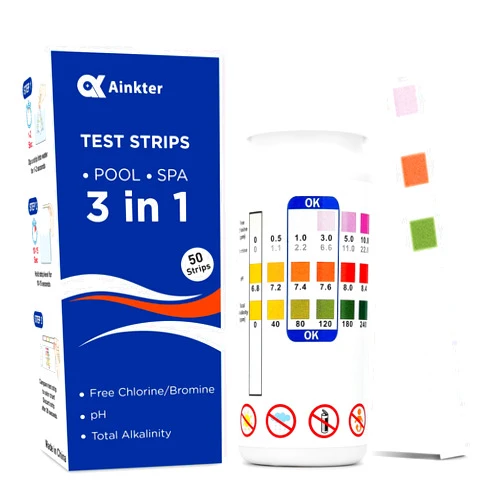 Ainkter Pool Test Strips - 3-in-1 Pool Water Testing Kit for Chlorine/Bromine, pH, Alkalinity - Easy and Accurate Hot Tub Test Strips for Swimming Pools & Spas - 50 Strips
