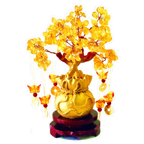 Picmoo Feng Shui Citrine Money Tree and Crystal Faucet Tree - Chinese Dragon Fortune Gift (Gold)