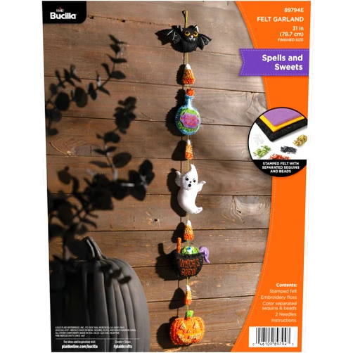 Bucilla Felt Applique Garland Making Kit, Spells and Sweets, Perfect for DIY Arts and Crafts