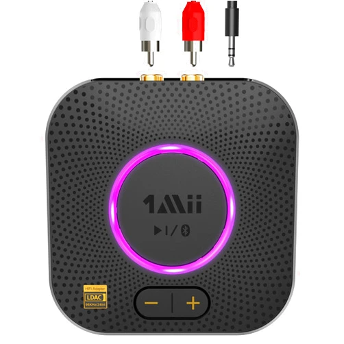 1Mii B06S+ Bluetooth 5.2 Receiver, HiFi Bluetooth Audio Adapter w/LDAC, aptx HD & aptx Low Latency, Long Range Hi-Res Audio with Volume Control, 3.5mm & RCA outputs, Easy Setup for Home Stereo System