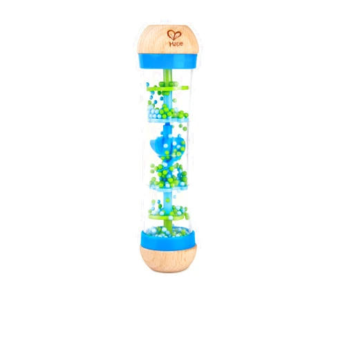 Hape Beaded Raindrops | Mini Wooden Musical Shake & Rattle Rainmaker Toy, Blue, Model Number: E0328B