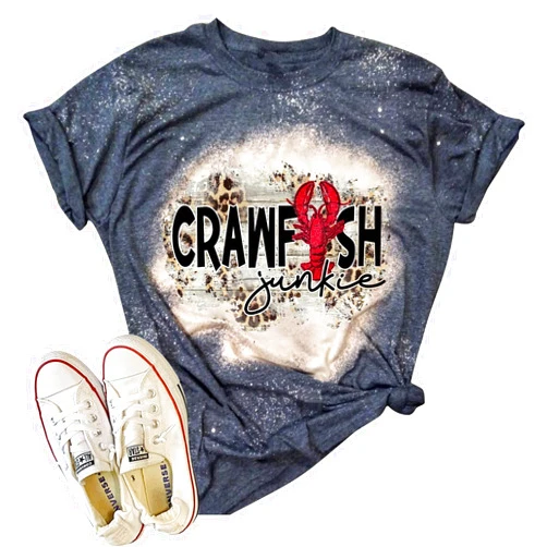 CHUNTIANRAN Feed Me Crawfish and Tell me I'm Pretty Shirts Funny Bleached T Shirts for Women Summer Vintage Graphic Tees Blouse Tops