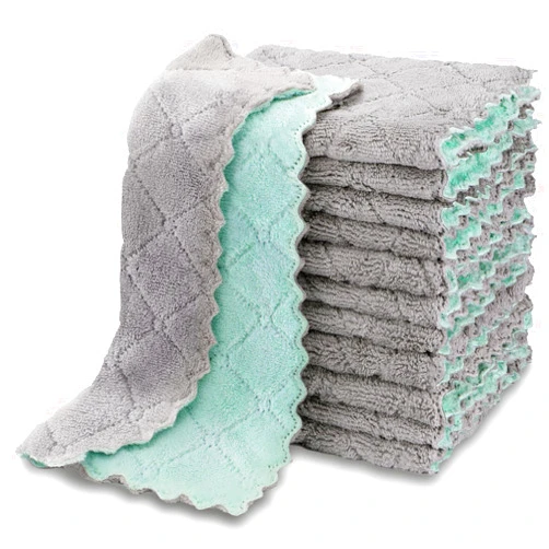 AIDEA Kitchen Towels, 12 Pack Absorbent Coral Fleece Dish Towels, No Odor Reusable Dish Cloths, Microfiber Cleaning Cloths, Fast Drying Dishcloths, 6.3