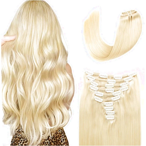 SixStarHair 22inch Ash Blonde Clip In Hair Extensions Color 60 Human Hair Extensions 240g Light Blonde Thick Hair Extensions 10 Pieces Remy Human Hair Wefts With 21 Clips