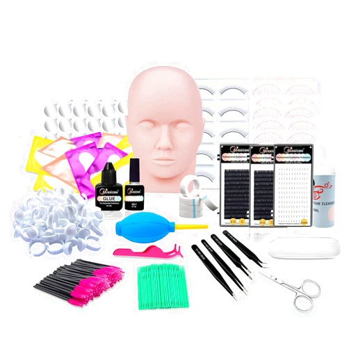 Missicee Lash Eyelash Extension Kit, Missicee False Eyelash Grafting Training Tool Kit For Beginners Eyelashes Extensions Practice with Flat Mannequin Head Individual Lashes Tweezers