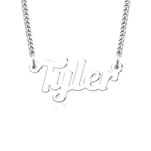 LuxglitterLin Tyler Name Necklace Personalized Initial Necklace Stainless Steel Jewelry 2mm Wide Cuban Link Chain for Mothers Day Gift