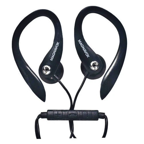 Magnavox MHP4854-BK Earhook Earbuds with Microphone in Black | Available in Black & White | Extra Value Comfort Stereo | Durable Rubberized Cable
