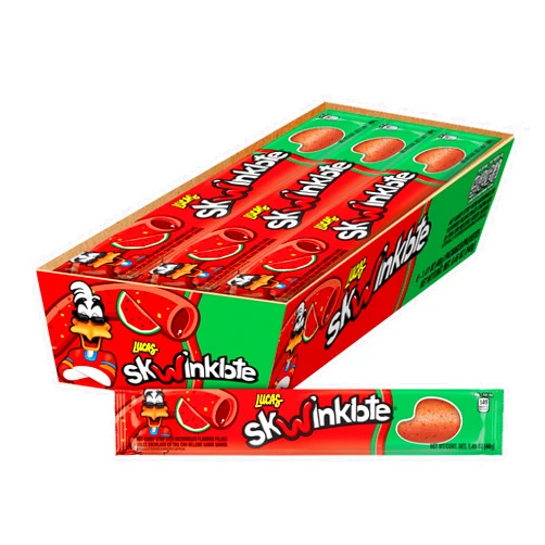 Lucas Skwinklote Watermelon Flavor Sweet and Sour Candy Strip, 1.41oz - 6 Pieces Pack for Treats, Snack, Parties, Piñatas