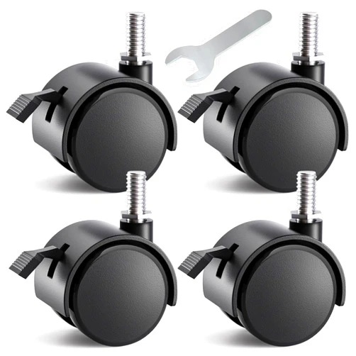 ANDUTEES 2 Inch Threaded Stem Furniture Casters, Metric M8 Nylon Plastic Swivel Locking Casters Set of 4, for Office Chairs, Shelves, Carts, Workbenches.