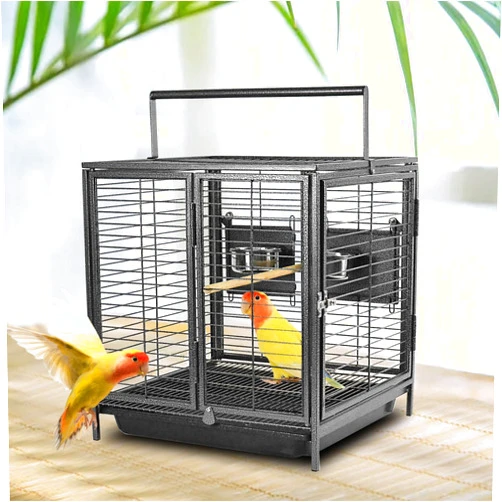 ZWanPing Portable Bird Travel Carrier Cage Black 19 Inch with Handle Wooden Perch,Parrot Travel cage Medium Birds for Cockatiels, Conures