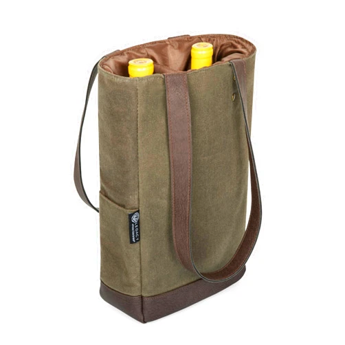 PICNIC TIME Legacy - a Picnic Time Brand, Bottle Insulated Wine Bag, Distressed Waxed Canvas Wine Tote Bag, Wine Gift Bag