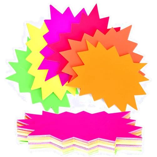 LinQuick 5x6.6 Inch 120Pcs Fluorescent Neon Signs,Burst Star Cutouts Signs for Retail,Garage Sale Pricing Sign,Yard Sale Supplies Price Tags Signs,Poster Board Decorations