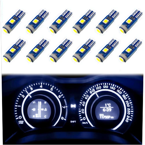 Ecocstm 12 PCS T5 LED Bulbs, 74 73 37 2721 Instrument Cluster Light Bulbs, 12 Volt Bright Canbus Error Free LED Dashboard Light Bulbs, 3030 SMD Automotive LED Replacement Bulbs (White)