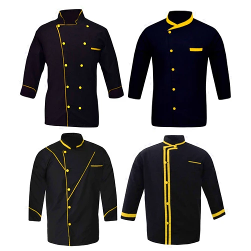 YARATACT Shaped Men's Black Chef Jacket Black Colour Pack of 4 Chef Coat (Light Yellow, XXXX-Large)