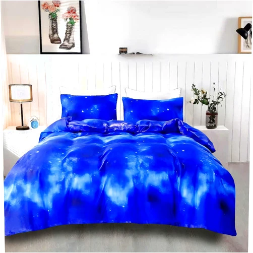 SDIII 3PCS Blue Galaxy Twin Duvet Cover Set, 1 Duvet Cover and 2 Pillowcase, Space Duvet Cover Twin for Kids Boys Girls and Teens, Zipper Closure