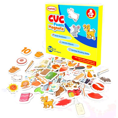 Kasfalci CVC Word Games,50 Magnetic Foam Objects,Fridge Magnets for Kids,Speech Therapy Toys for Toddler,Learn to Read Spelling Reading Learning Phonics for Preschool Kindergarten Classroom Supplies