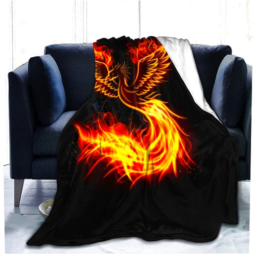 BINATI Fire Burning Rising Phoenix Bird Fleece Blanket Fuzzy Soft Plush Blanket for All Season Lightweight Throws for Couch Bed Sofa Office Gift 50