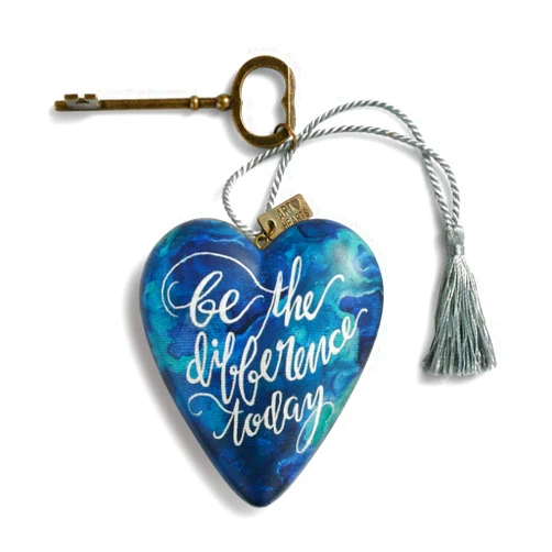 DEMDACO Be The Difference Today Blue 4 x 3 Resin Stone Art Heart Locket Figurine