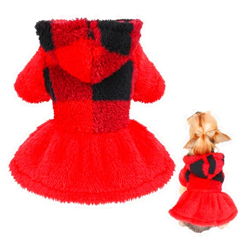 Ccurrili Small Christmas Dress, Dog Sweater for Small Dogs Girl, Warm Dog Plaid Dress, Winter Fleece Dog Sweater, Puppy Clothes Hoodie, Lightweight Tiny Doggie Clothing, Pet Outfit Appeal, Red, Small