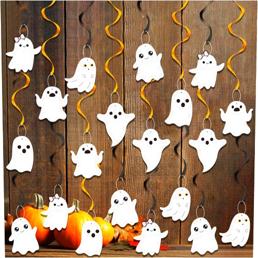 K KUMEED Halloween Decorations Hanging Swirls 20pcs, Ghost Hanging Decorations Perfect for Home Indoor Outdoor Halloween Baby Shower Party Decorations
