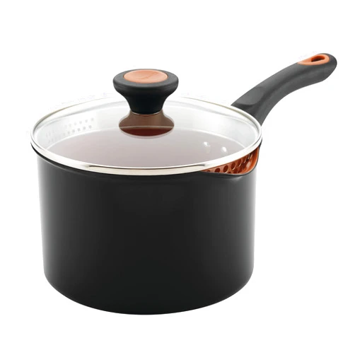 Farberware Glide Nonstick Sauce Pan/Saucepan with Straining and Lid, 3 Quart, (Black)