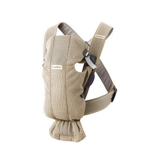 BabyBjörn Baby Carrier Mini, Gray Beige, 3D Mesh Newborn Carrier (7-25 lbs), Ergonomic, Easy-to-Use