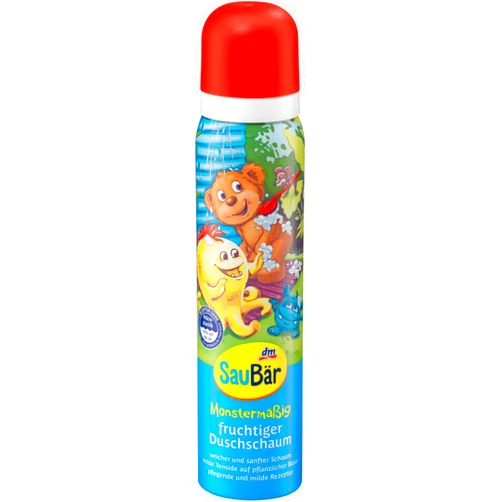 SauBär SauBaer Kids' Fruity Shower Foam 100 ml (3.38 oz) - With Fruity Scent of Raspberries - Made in Germany