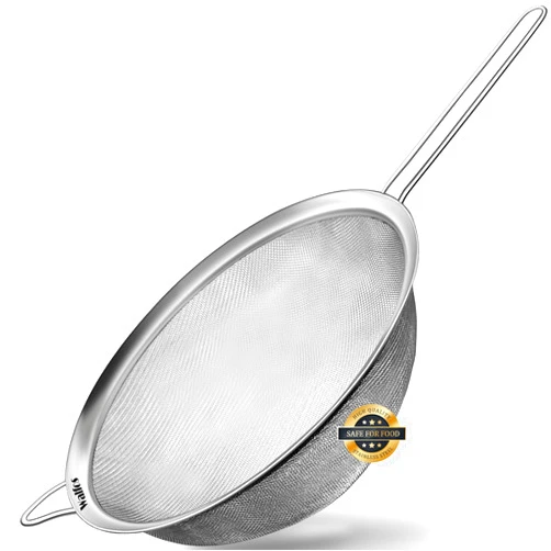 Walfos 9.5 Inch Large Fine Mesh Strainer, Stainless Steel 30 Mesh Sieve with Sturdy Handle, Kitchen Food Strainers Sifters for Rice, Quinoa, Pasta, Fruits, Vegetables, etc.
