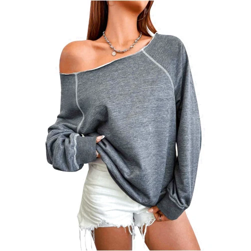 RoseSeek Women's Off The Shoulder Sweatshirts Long Sleeve Pullover Tops Trendy Y2k Fall Tops