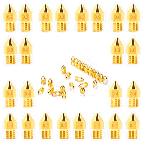 LUTER 24PCS Extruder Nozzles 3D Printer Nozzles for MK8 0.2mm, 0.3mm, 0.4mm, 0.5mm, 0.6mm, 0.8mm, 1.0mm with Free Storage Box for Makerbot Creality CR-10 Ender 3 5