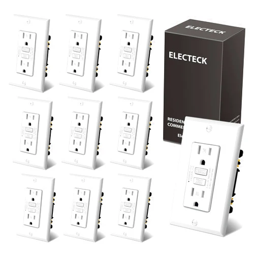 ELECTECK 10 Pack GFCI Outlets 15 Amp, Tamper Resistant (TR), Ultra Slim GFI Receptacles with LED Indicator, Ground Fault Circuit Interrupter, Decor Wallplate Included, ETL Listed, White