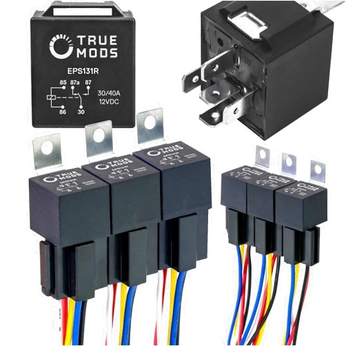 ONLINE LED STORE True MODS 6 Pack Bosch Style 5-Pin 12V Relay Kit [Interlocking Harness Socket Holder] [14 AWG Hot Wires] [SPDT] [30/40 Amp] 12 Volt Automotive Relays for Auto Fan Cars