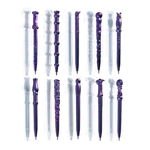 Yalulu Pen Shape Resin Casting Molds, 10 Pieces Magic Wand Ballpoint Pen Silicone Molds Epoxy Resin Molds for DIY Art Pen Resin Crafts (White-10xmold)