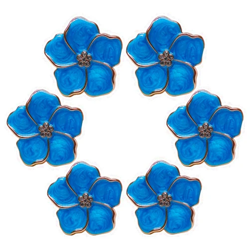 Tecrio 6 PCS Zinc Alloy Floral Decorative Knobs for Cabinets and Drawers, 1.69” Diameter Vintage Flower Shaped Drawer Knobs and Pulls for Dresser, Wardrobes, Cupboard, Door Handles (Blue)