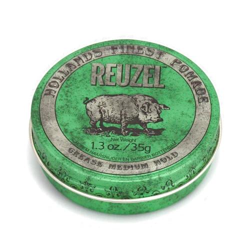 REUZEL Green Grease Pomade, Medium All Day Hold, Oil-Based Styling Wax, Medium Shine and Flake Free, Easy To Wash Out, For All Hairstyles
