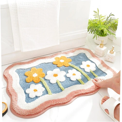 Tyrafry Cute Bathroom Rug, Flower Bath Mat Super Soft Fluffy Foot Mat Quick Drying Bath Runner Rug Absorbent Shower Rug Machine Washable Rug for Bathroom, 19.6 x 31.5 Inches, Blue