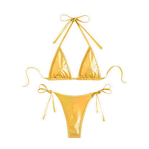 MakeMeChic Women's 2 Piece Micro Bikini Set Halter Bathing Suit Triangle Swimsuit with Thongs