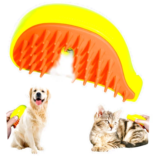 Woleigiao steam brush for Cats dog steam brush cat steam brush for shedding cat brush with steam steam cat brush for indoor cats (Banana Green)
