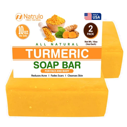 Natrulo Turmeric Soap Bar for Face & Body – Natural Turmeric Skin Brightening Soap for Dark Spots, Intimate Areas, Underarms – Turmeric Face Wash Reduces Acne, Fades Scars & Cleanses Skin – 5oz Turmeric Bars